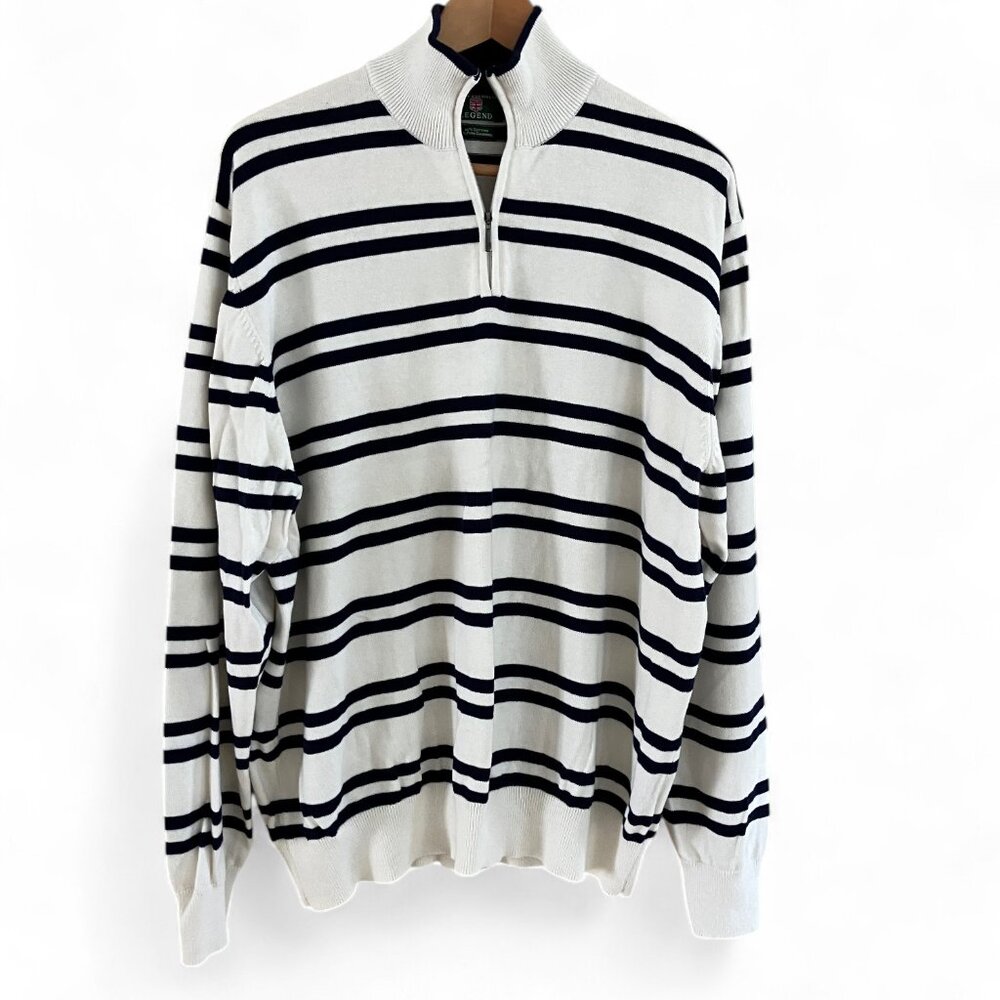 House of Carrington 15% cashmere zip neck long sleeve sweater navy cream Mens XL